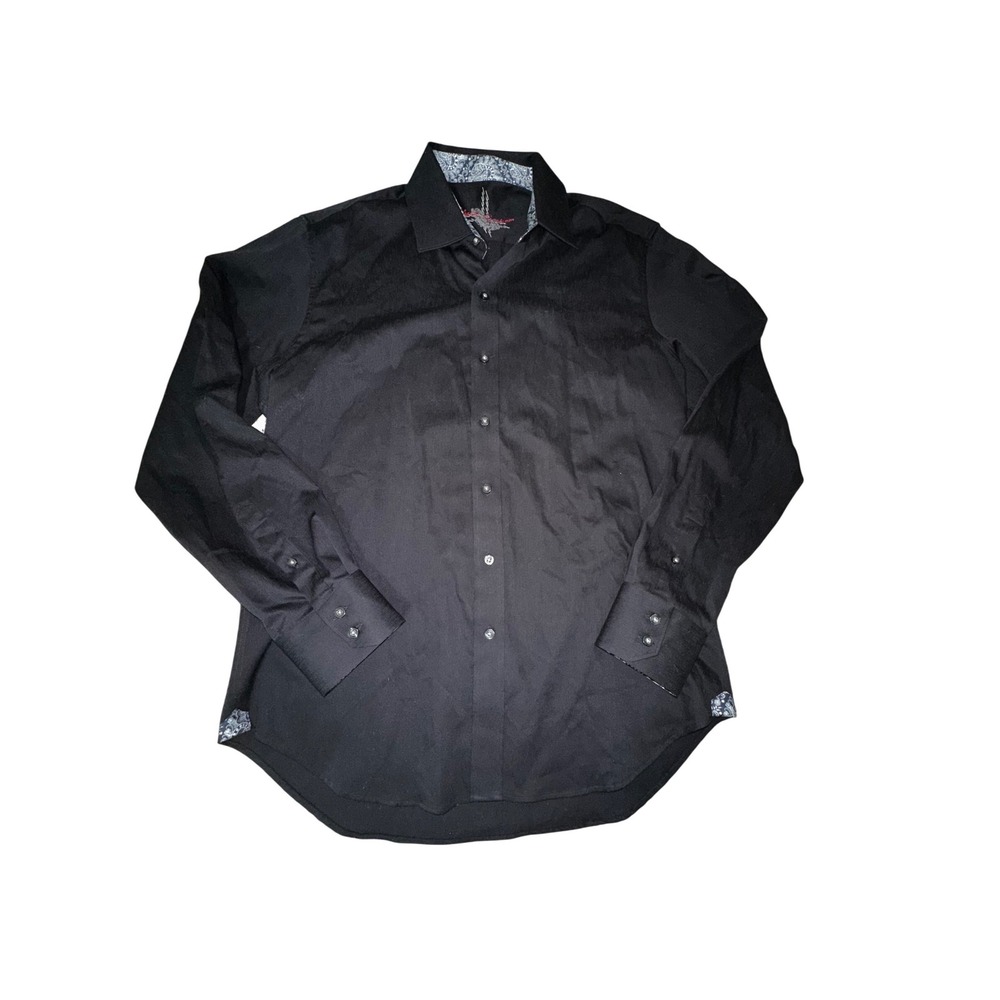 Robert Graham Embossed Floral Black Paisley Flip Cuff L/S Shirt Sz L